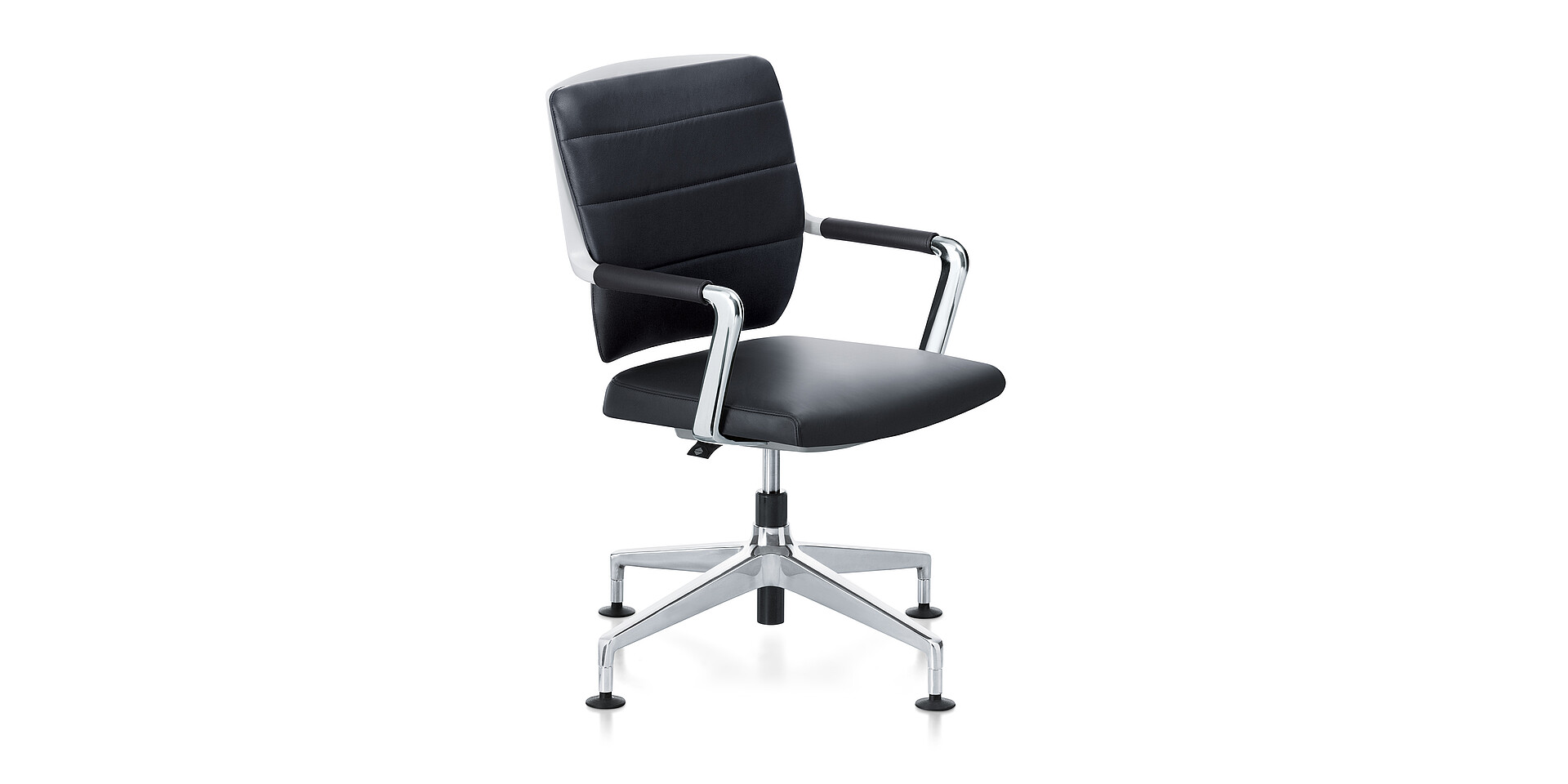 crossline Sedus Crossline office chair with black padded seat and backrest, chrome armrests, and five-star base with casters