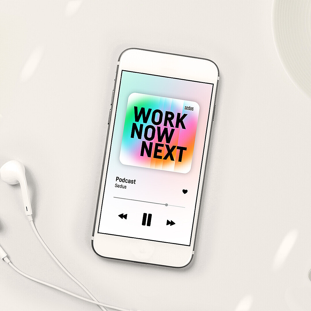 Podcast cover on mobile phone